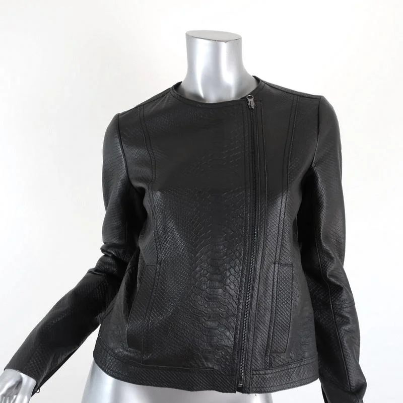 Vince Snake-Embossed Leather Motorcycle Jacket Graphite Size Small Biker Jacket Wool Jacket Cashmere Jacket Tweed Jacket