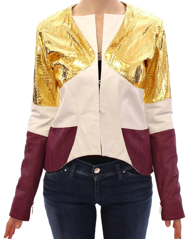 Vladimiro Gioia Elegant Metallic Croc Print Leather Jacket Cotton Jacket Linen Jacket Terry Jacket