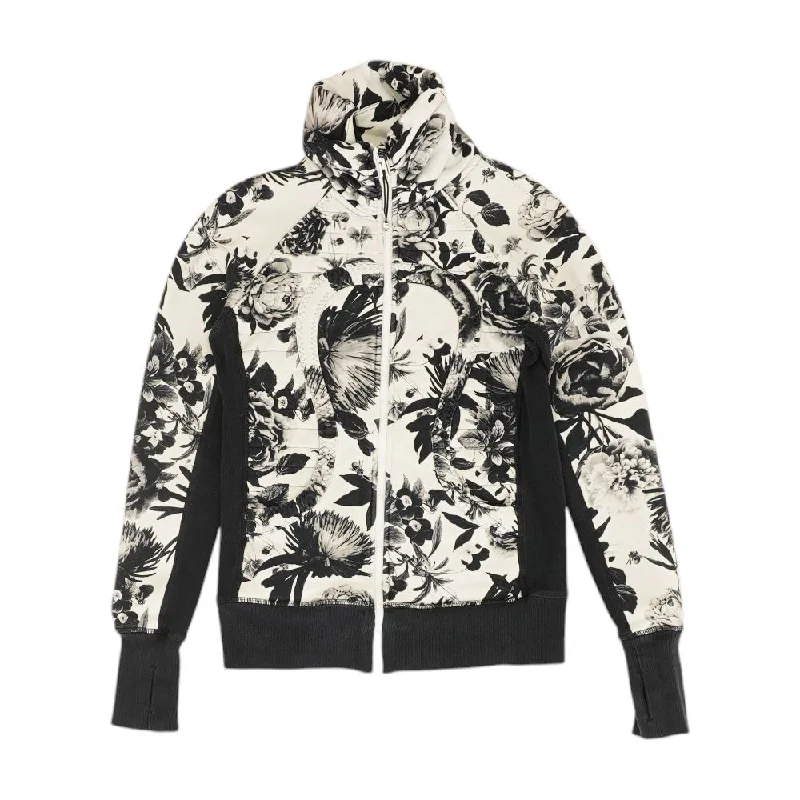 White Floral Lightweight Jacket Tiered Jacket Buttoned Jacket Zippered Jacket