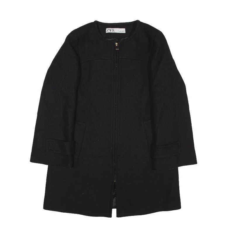 ZARA WOMAN Overcoat Jacket Black Womens S Insulated Jacket Fitted Jacket Loose Jacket
