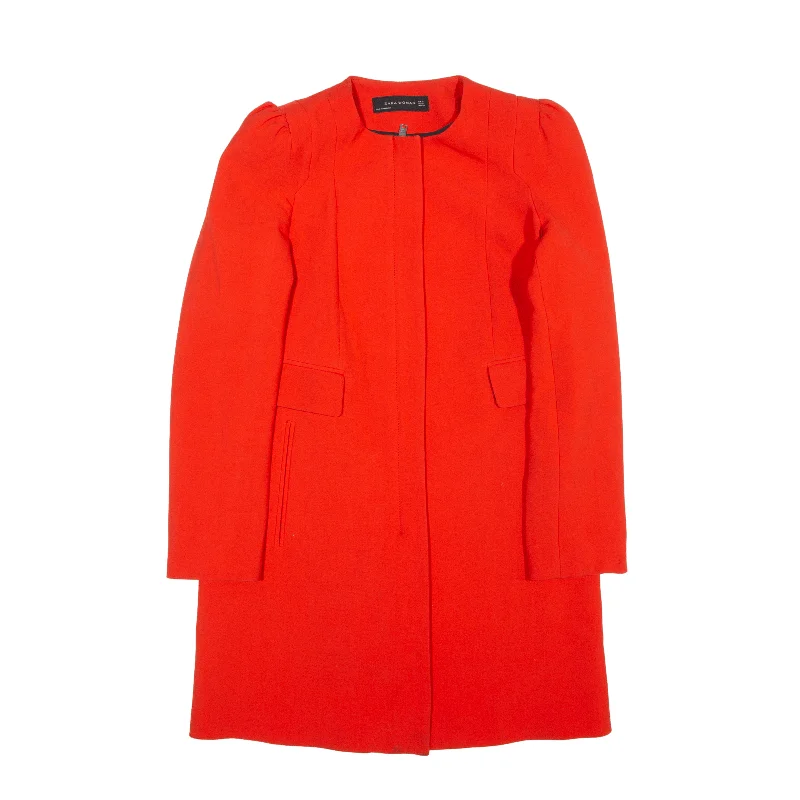 ZARA WOMAN Overcoat Jacket Red Womens S Welt Pockets Slit Pockets Flap Pockets
