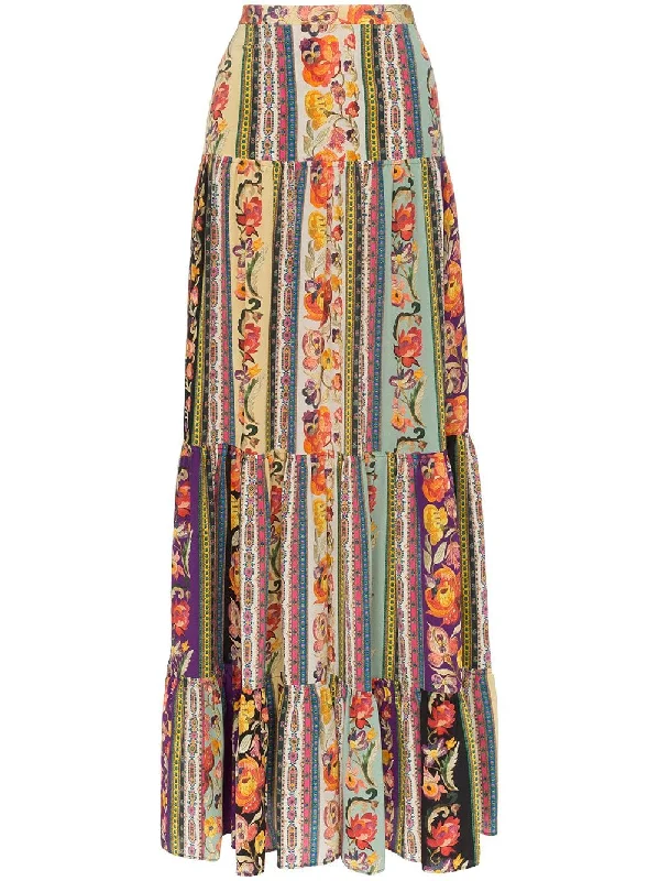 rose print tiered silk maxi skirt linen skirt relaxed