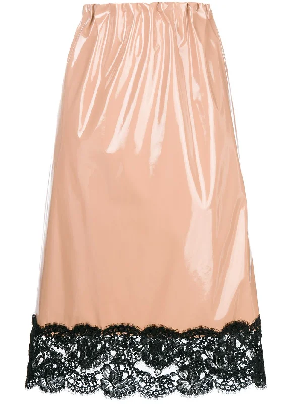 lace trim midi skirt high slit skirt