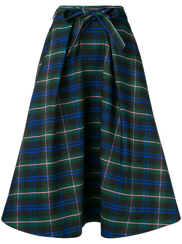 check flared skirt linen skirt light