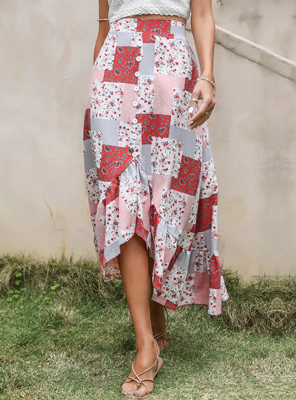 CHIFFON LOOSE PRINT IRREGULAR SKIRT boho skirt vibe