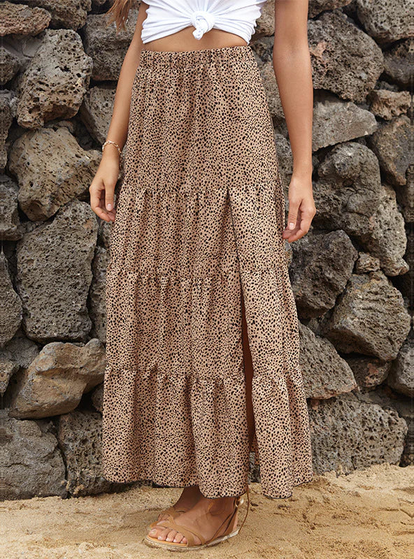 LEOPARD PRINT PLEATED ELASTIC SPLIT SKIRT velvet skirt luxurious