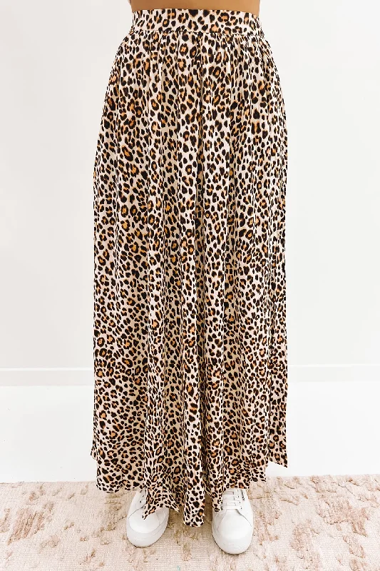 Angelina Maxi Skirt Leopard satin skirt smooth