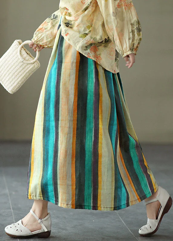 Art Colorblock Elastic Waist Striped Exra Large Hem Linen Skirts Summer wool skirt warm