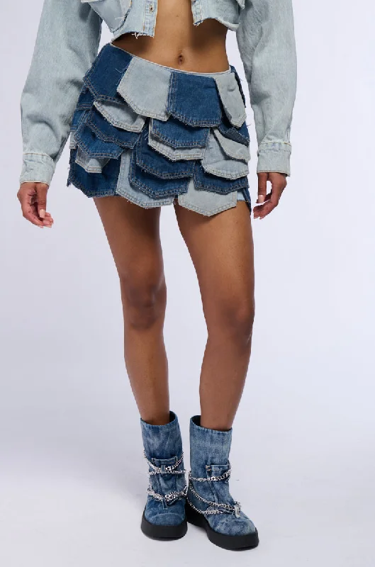 BE WITH ME PANEL DENIM MINI SKIRT denim skirt classic