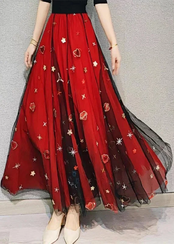Beautiful Red Heart Sequins Exra Large Hem Tulle Skirts Spring a-line skirt cut