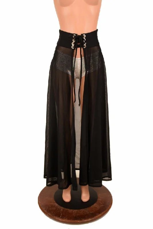 Black Mesh Lace Up Front Skirt a-line skirt cut