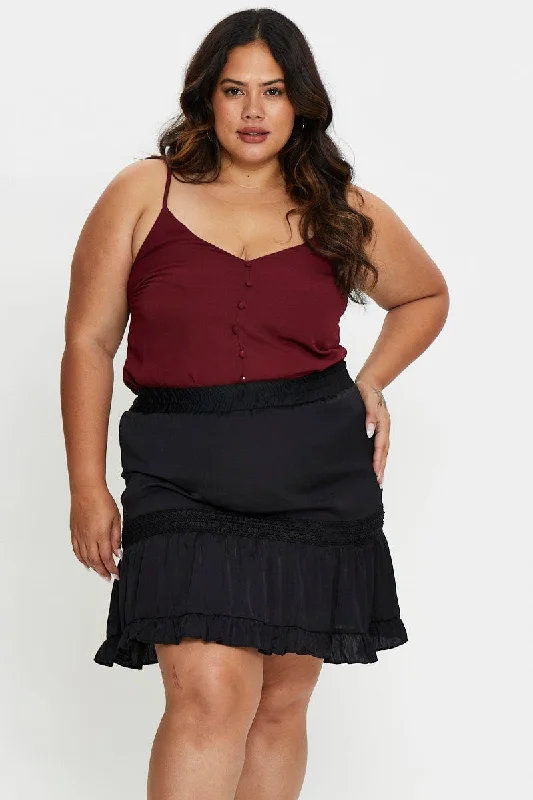 Black Mini Skater Skirt Ruffle Hem cashmere skirt soft