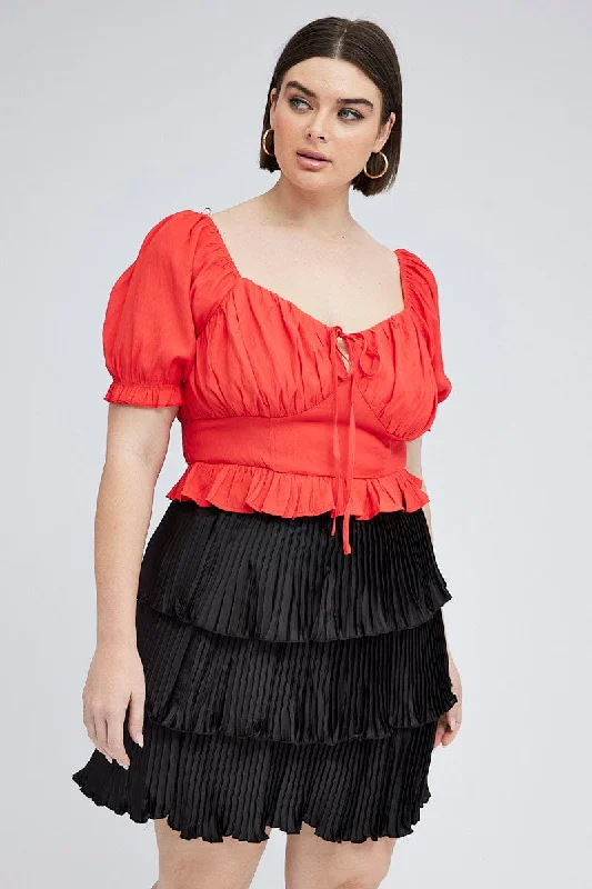 Black Mini Skirt Pleated Satin Layer leather skirt sleek