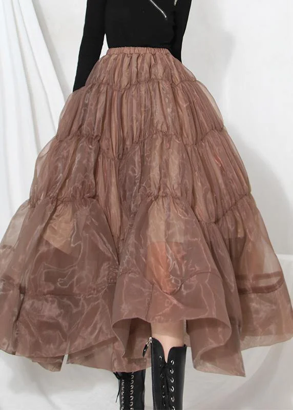 Boho Chocolate Chiffon Cinched Skirts Summer boho skirt vibe