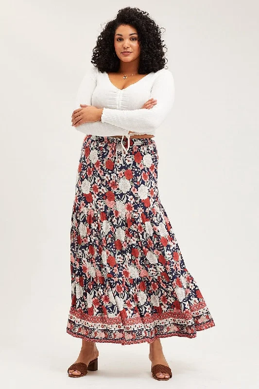 Boho Print Tiered Maxi Skirt linen skirt light
