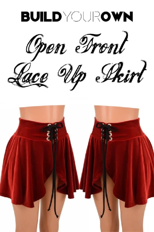 Build Your Own Open Front Lace Up Circle Cut Skirt button skirt front