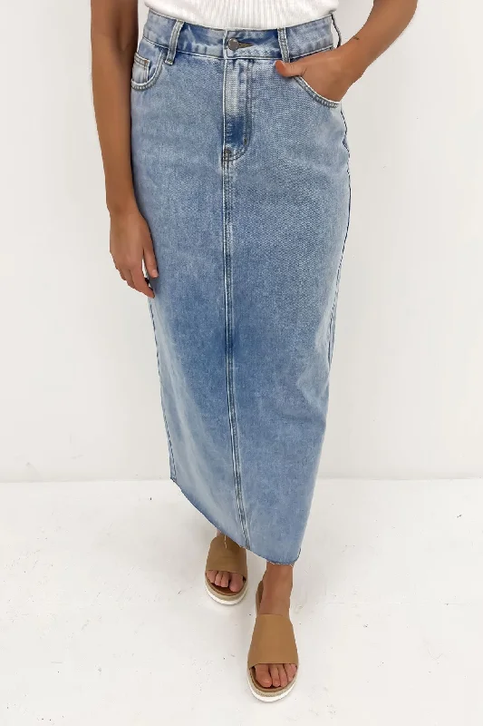 Calla Denim Maxi Skirt Light Blue silk skirt lustrous