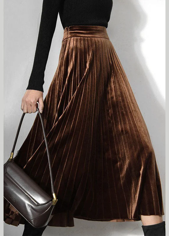 Classy Chocolate Velour pleated Skirt Spring breathable skirt fabric