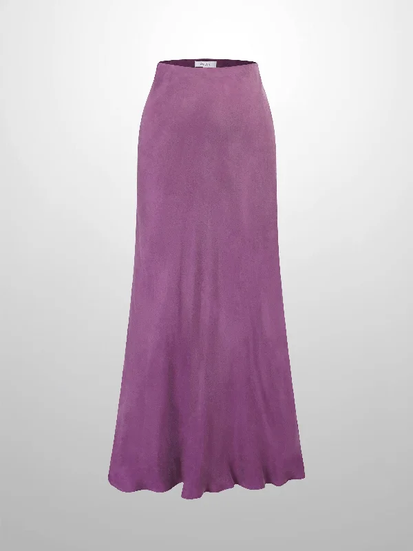 Cupro Slip Skirt-Eggplant elastic waist skirt