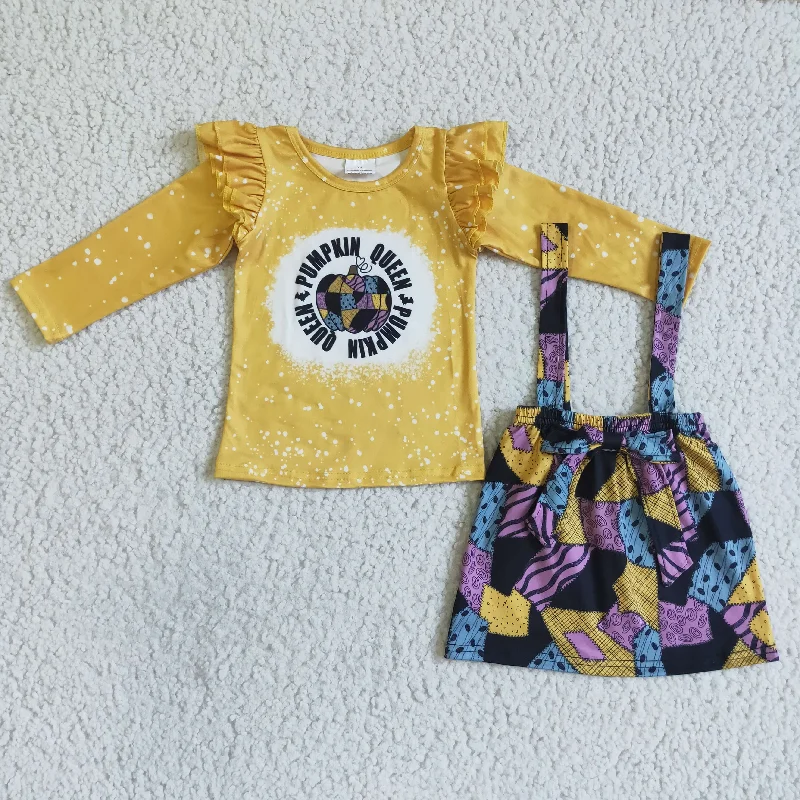 Pumpkin Yellow Long Sleeve Suspender Skirt Outfit wool skirt warm