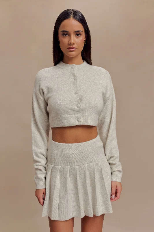 Dionne Pleated Knit Mini Skirt - Heather Grey Marle linen skirt natural