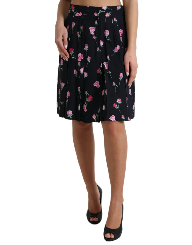 Dolce & Gabbana Elegant Floral A-Line Knee-Length Skirt button skirt front