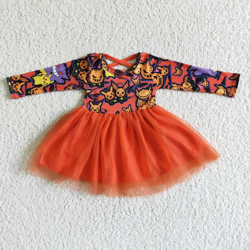 GLD0010 Halloween Cute Cartoon Print Baby Girls Long Sleeve Twirl Tulle Skirt-promotion 2024.7.27 silk skirt lustrous