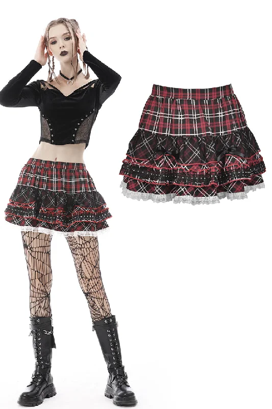 Punk red white plaid mesh sweet cool mini skirt  KW208 leather skirt sleek