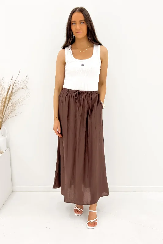 Lachlan Maxi Skirt Brown silk skirt lustrous