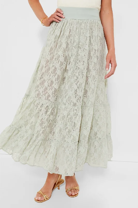 Light Turquoise Lace Ruffle Skirt denim skirt stylish