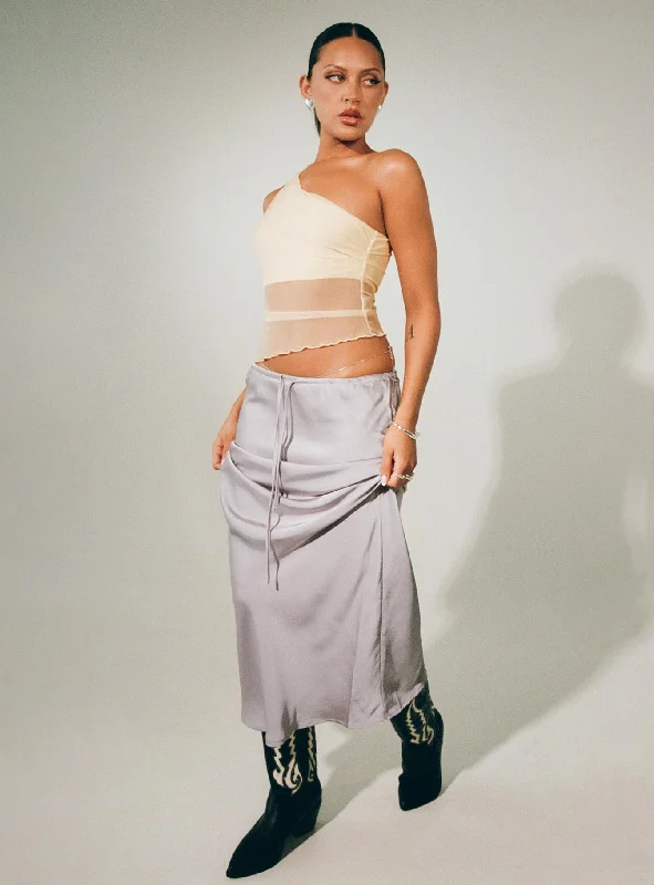 Lolie Bias Cut Midi Skirt Oyster elastic waist skirt