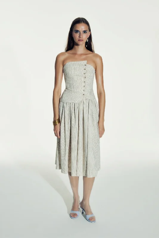 Lou Lou Striped Linen Midi Skirt in Walnut corduroy skirt comfortable