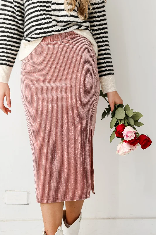 FINAL SALE - Lovely Muse Velvet Metallic Stripe Midi Skirt - DU DEAL casual skirt length