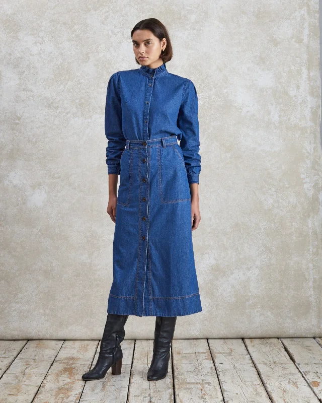 Mabel Mid-Blue Denim Skirt elastic waist skirt