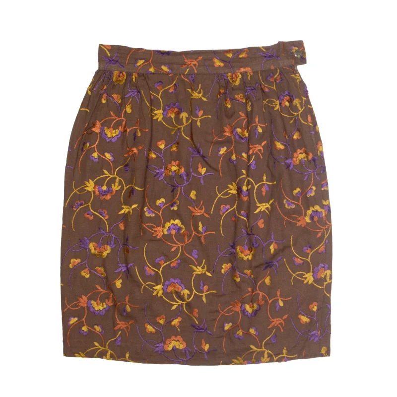 MAX MARA Embroidered Short Pencil Skirt Brown 90s Floral Womens UK 12 elastic waist skirt