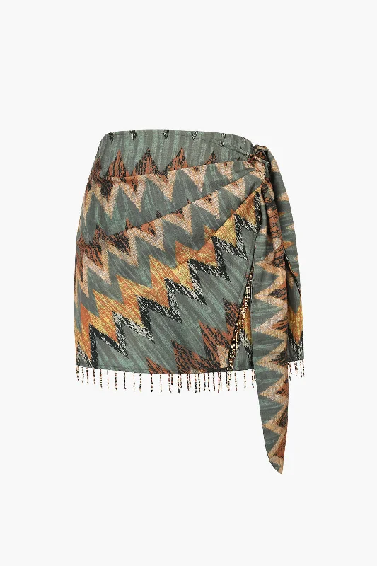 Printed Knot Mini Skirt lace skirt feminine