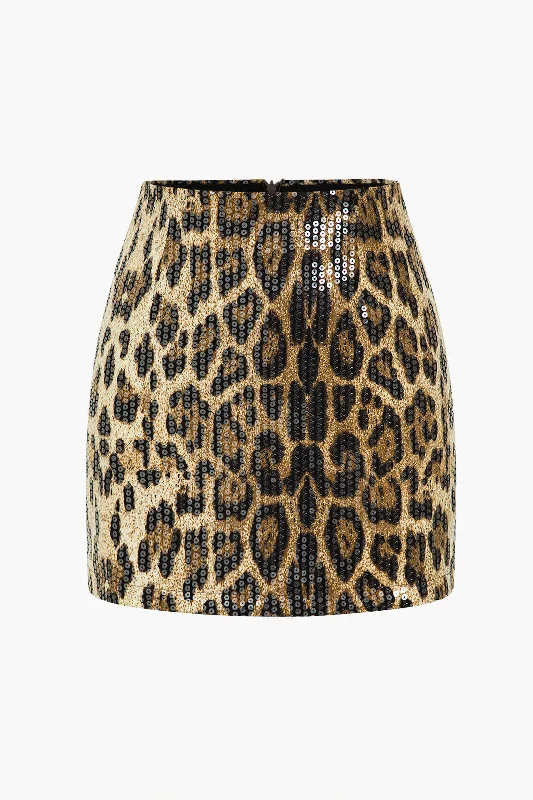 Sequin Leopard Print Mini Skirt chiffon skirt airy
