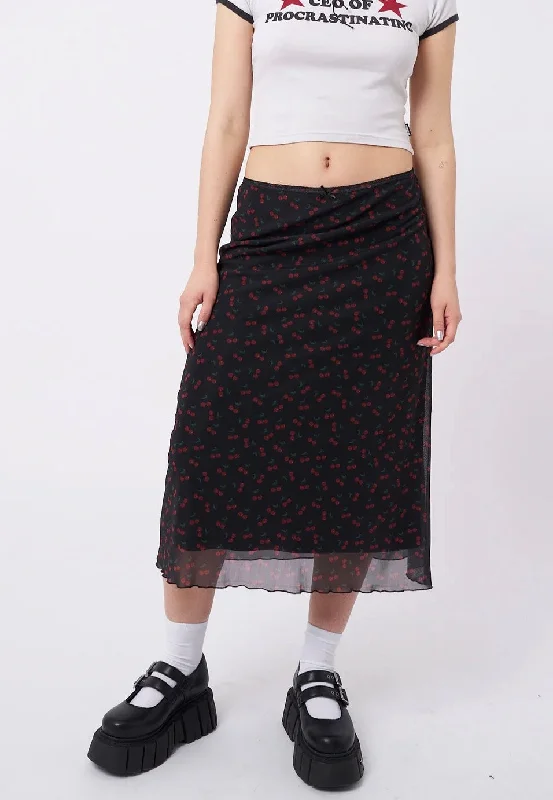 Minga London - Cherry Cola Mesh Black - Skirt spandex blend skirt