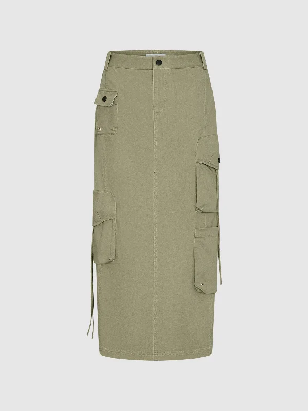 Multi Pocket A-Line Skirts midi skirt versatile