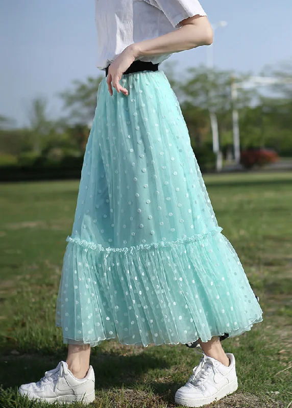 New Green Ruffled Elastic Waist Tulle Skirt Summer linen skirt light