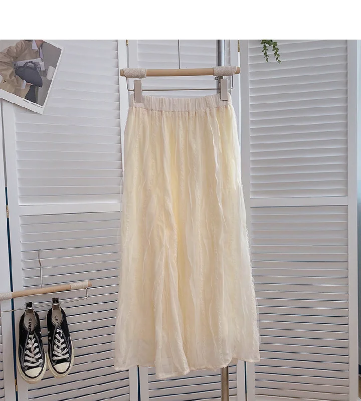 New Korean version super fairy foreign style solid color long skirt  5796 silk skirt smooth