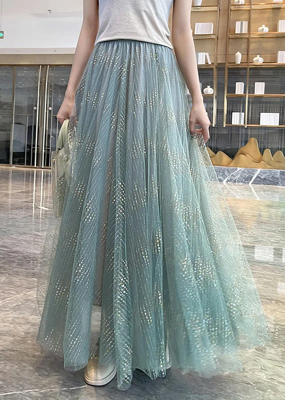 New Light Blue Bright Elastic Waist Tulle Pleated Skirt linen skirt breathable