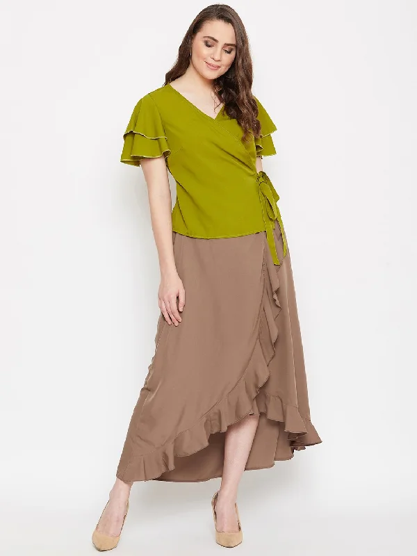 Women's Overlap Top & Ruffle Skirt Set  - BitterLime summer skirt style