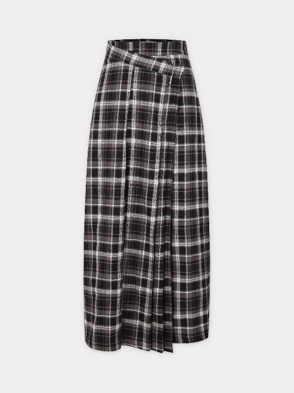 Pin Closure Wrap Skirt-Neutral Plaid patchwork skirt art