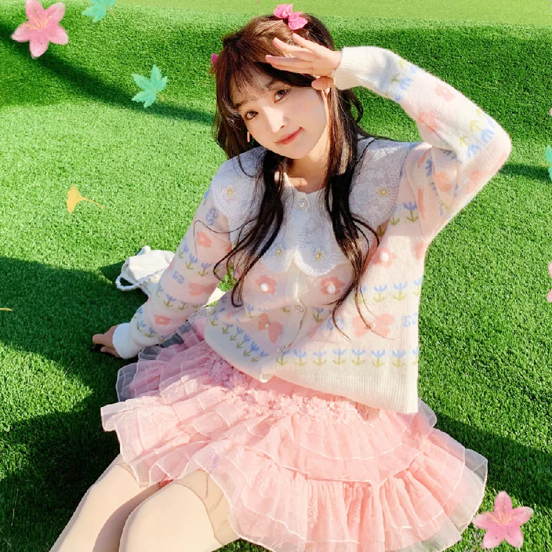 Pink gauze skirt + sweater set PL52792 velvet skirt plush