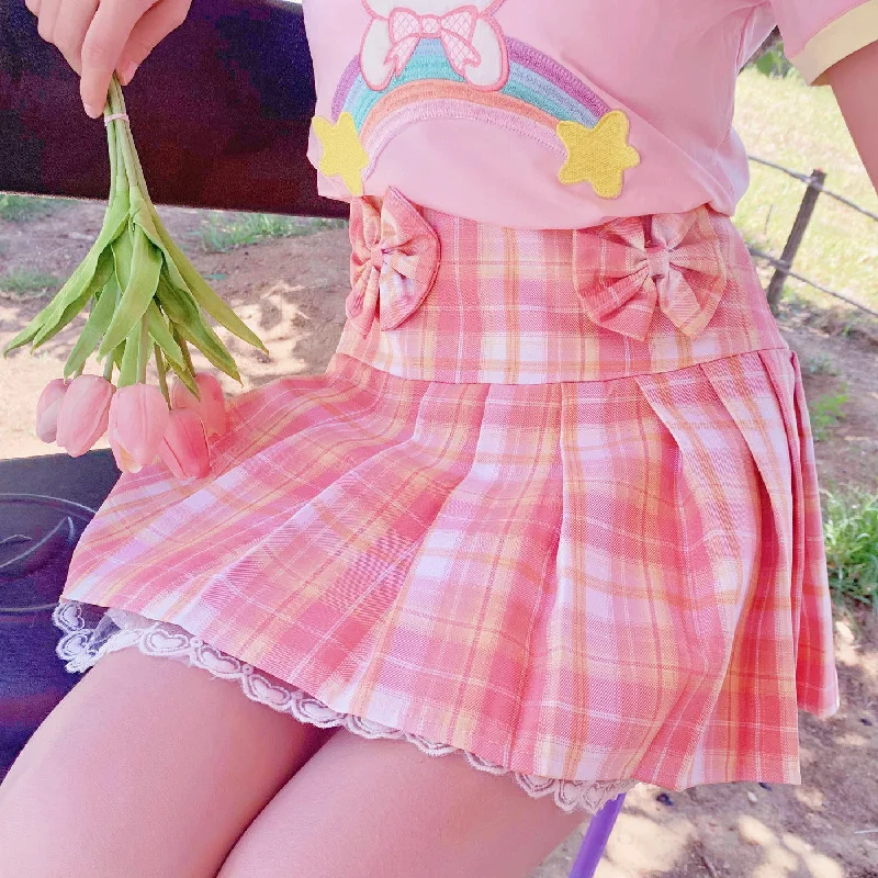 Pink Bow Skirt + Bow Tie  PL52788 linen skirt natural