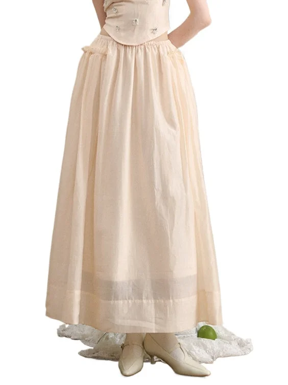 Pink Lace Trim Maxi Skirt lace skirt romantic