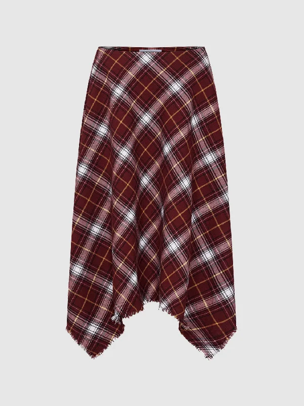 Plaid Irregular A-Line Skirts satin skirt smooth