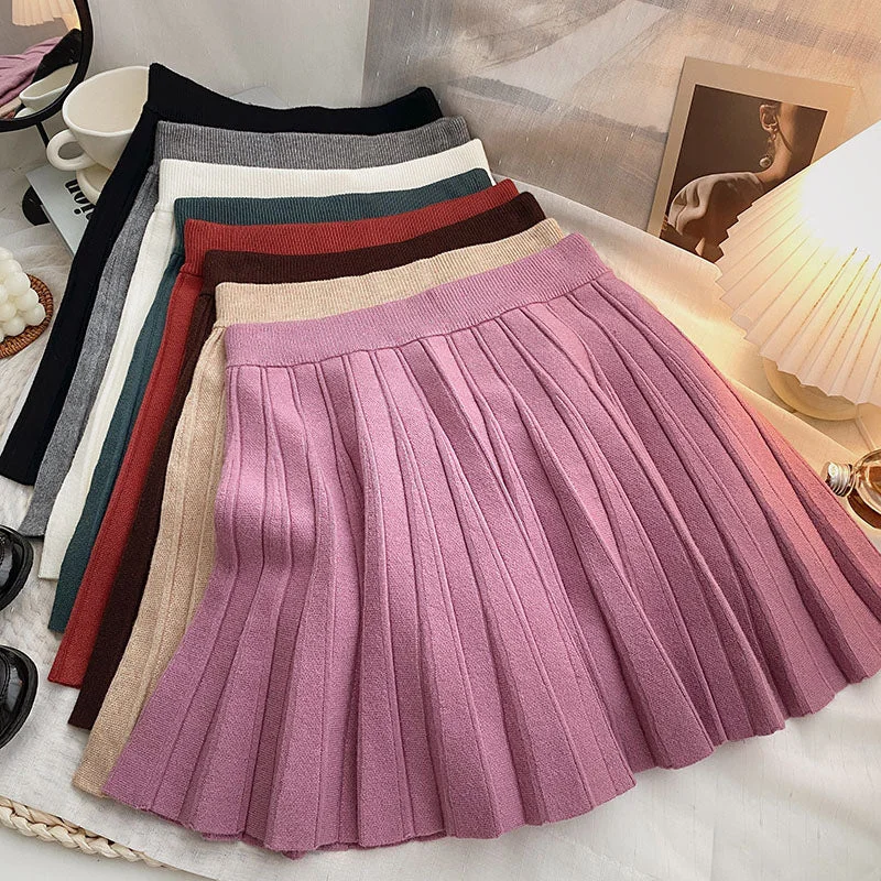 Pleated Knit Mini Skirt (8 Colors) corduroy skirt textured