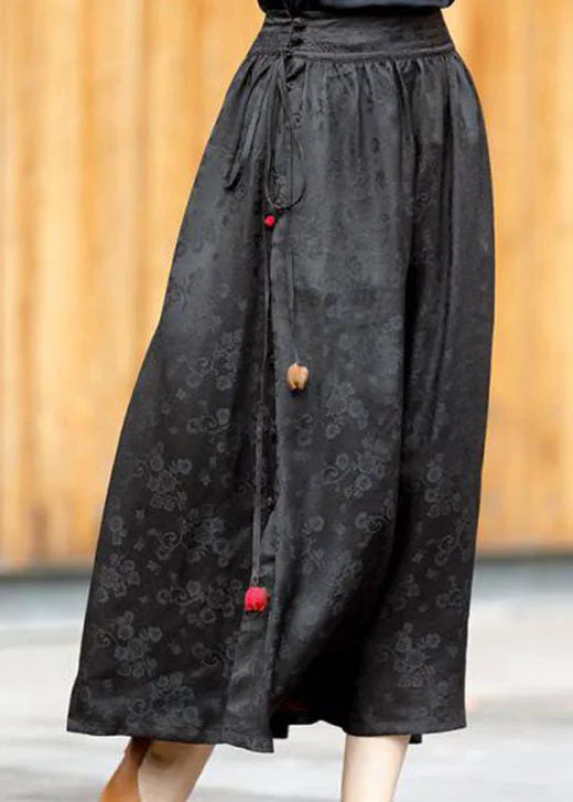 Plus Size Black Jacquard Cinched Silk Skirt Winter corduroy skirt durable